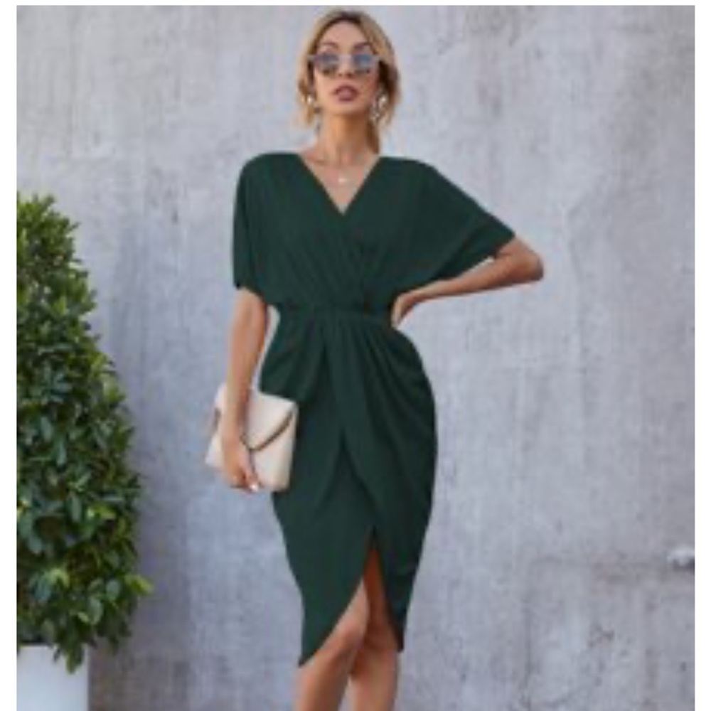 Shein emerald green tulip hem dress